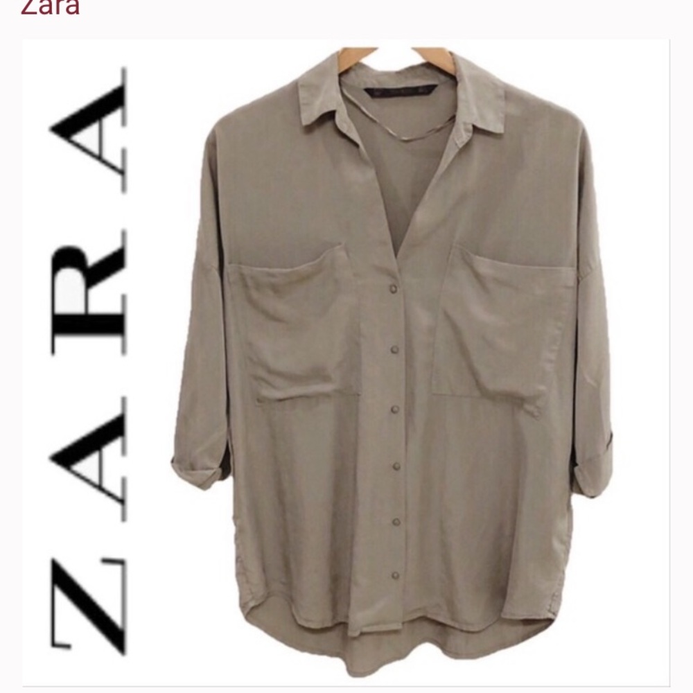 Zara Trafluc Olive green button down shirt - Picture 1 of 5